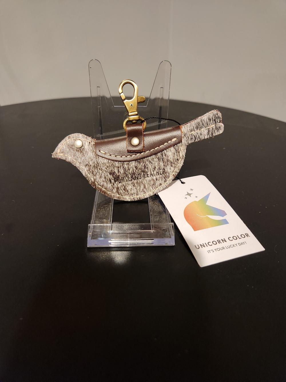 Unicorn Color Hair On Hide Mocking Bird Leather Key Charm